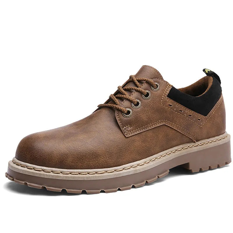Men's plain casual shoes with rubber sole and PU upper in black, brown, or dark brown