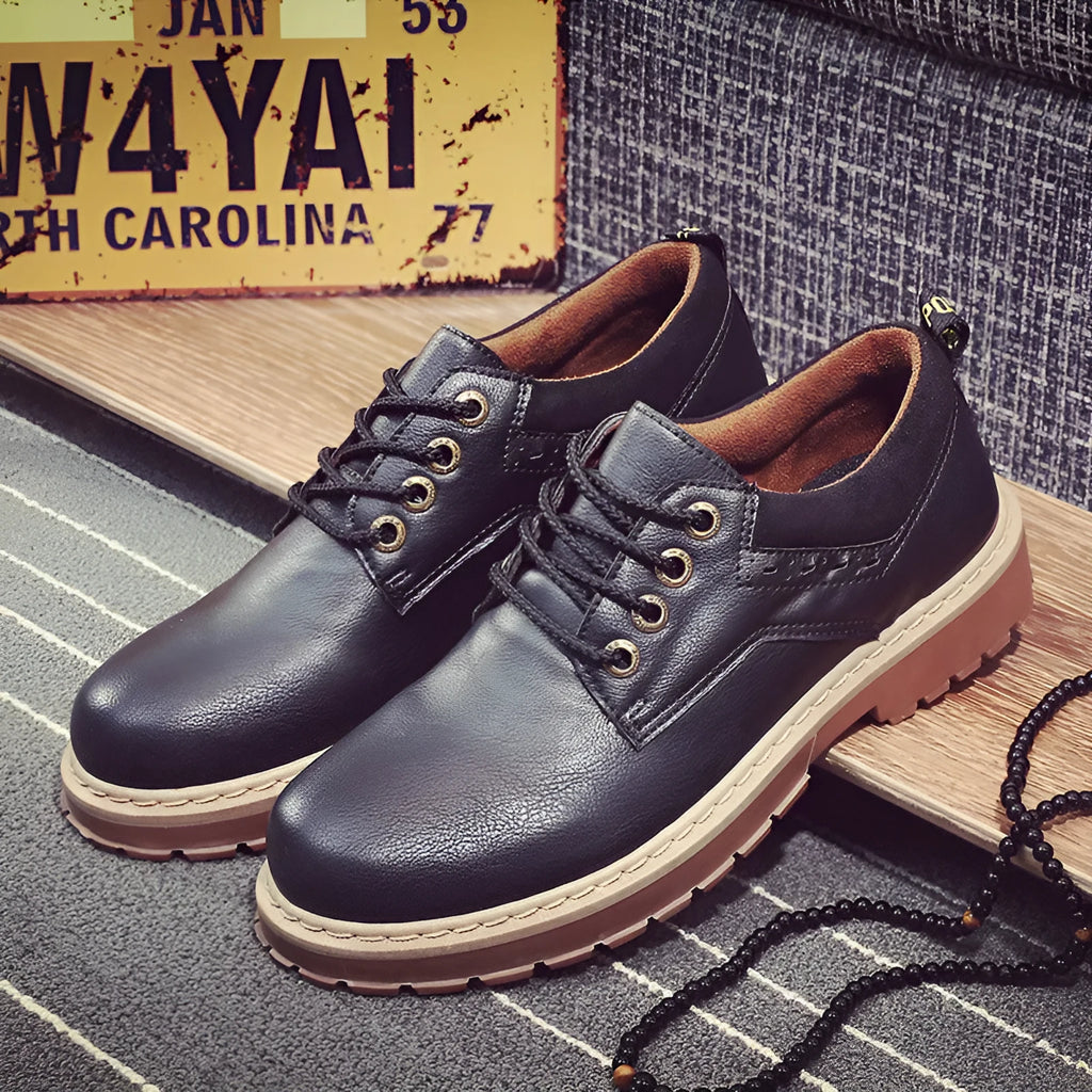 Men's plain casual shoes with rubber sole and PU upper in black, brown, or dark brown