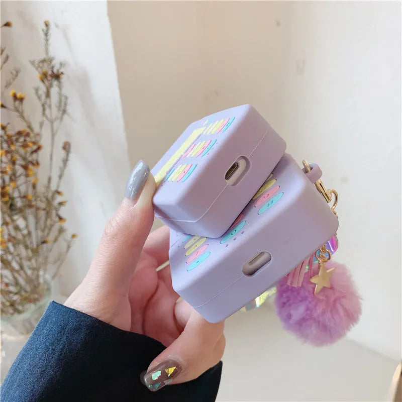 Purple silicone case for Apple AirPods with fur ball pendant