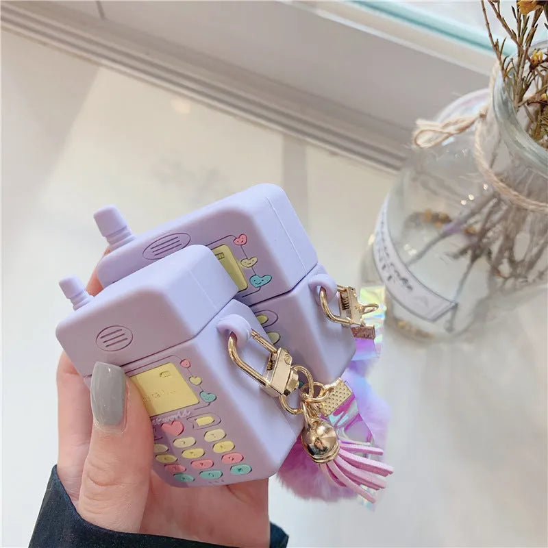 Purple silicone case for Apple AirPods with fur ball pendant