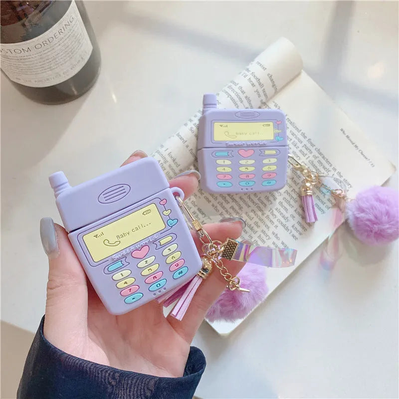 Purple silicone case for Apple AirPods with fur ball pendant