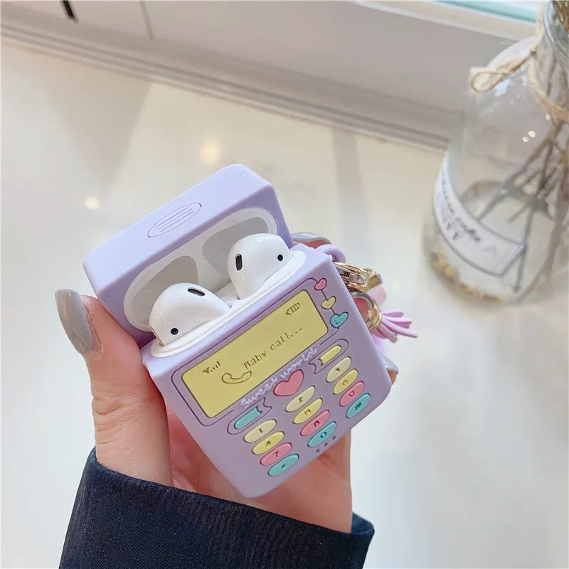 Purple silicone case for Apple AirPods with fur ball pendant