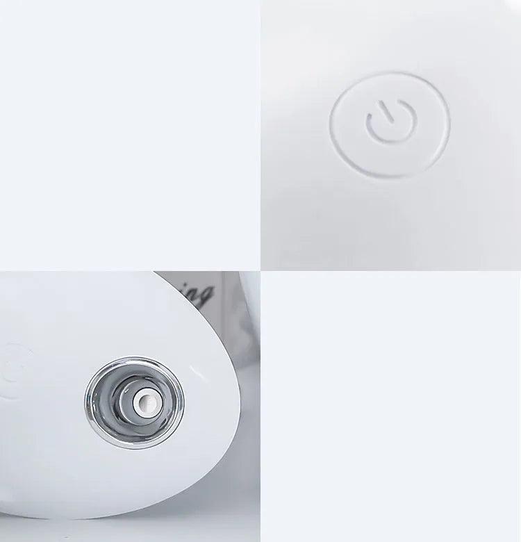 White round USB aromatherapy humidifier with 800ml water tank showing mist output