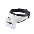 Headband magnifier with multiple interchangeable lenses and LED lights on adjustable ABS frame