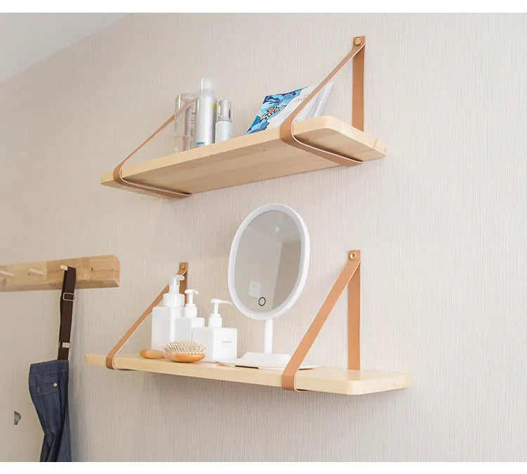 Pine wood wall mounted storage rack in Nordic style, 50cm wide by 16cm high.
