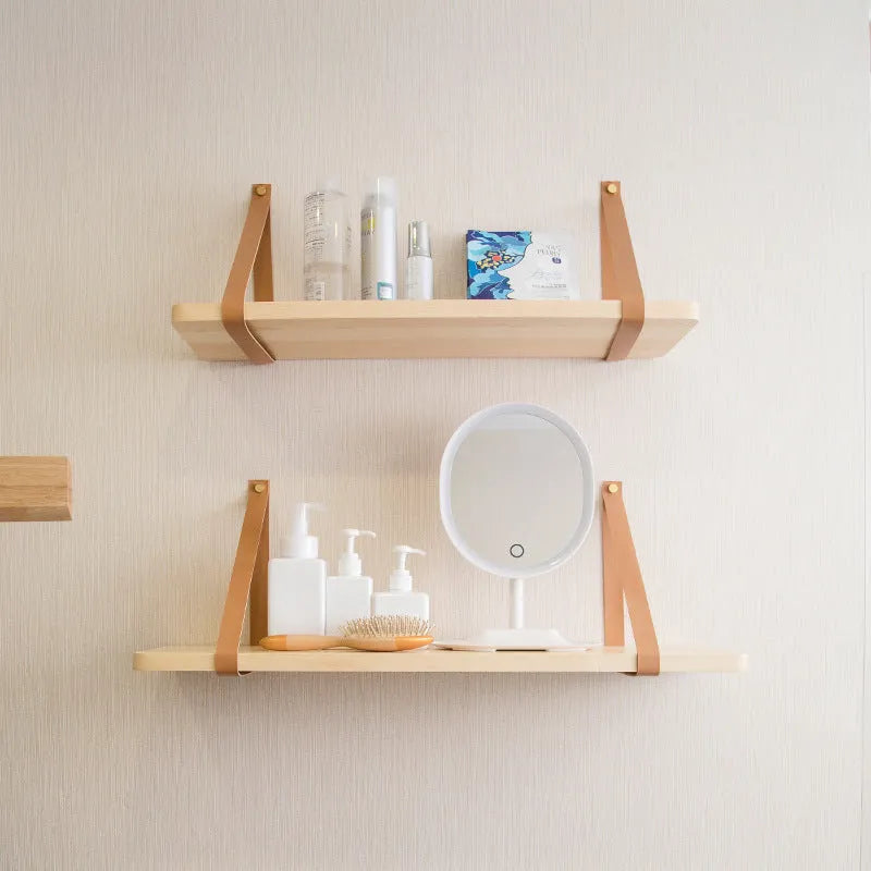 Pine wood wall mounted storage rack in Nordic style, 50cm wide by 16cm high.