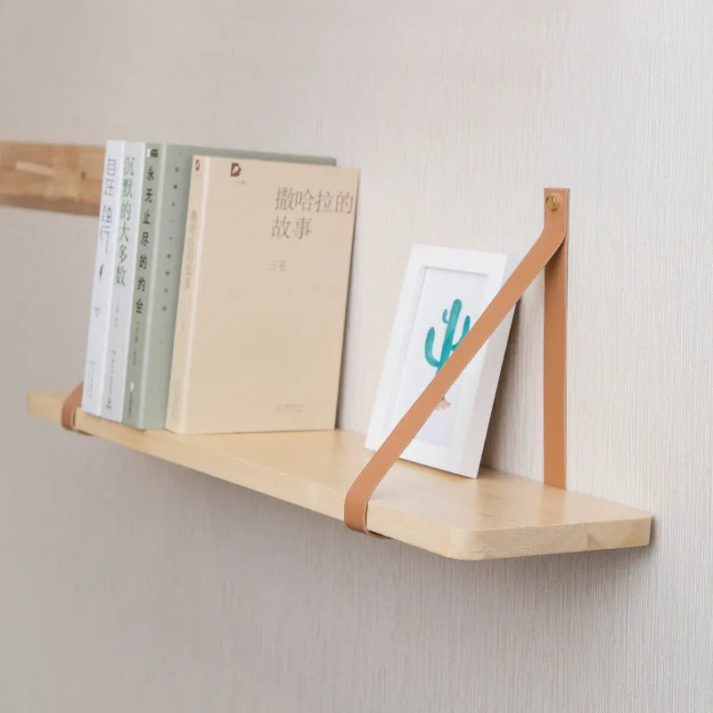 Pine wood wall mounted storage rack in Nordic style, 50cm wide by 16cm high.