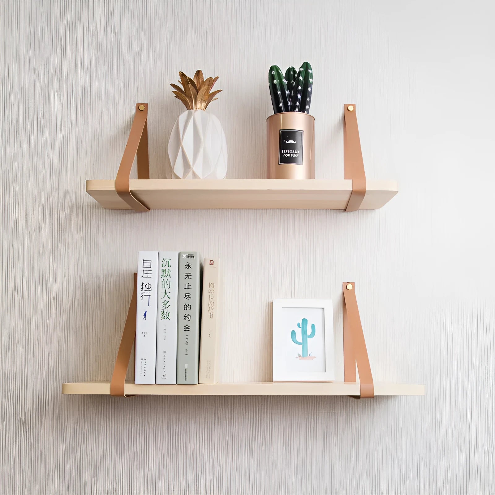 Pine wood wall mounted storage rack in Nordic style, 50cm wide by 16cm high.