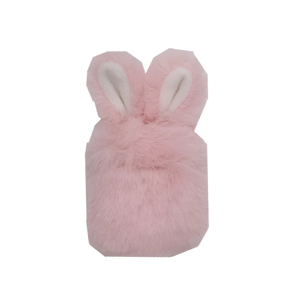 Soft pink silicone AirPods Pro case with cute plush rabbit ears.