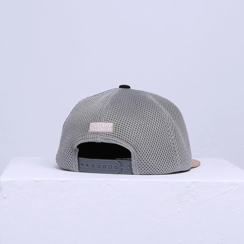 White cotton mesh baseball cap with adjustable strap and big brim