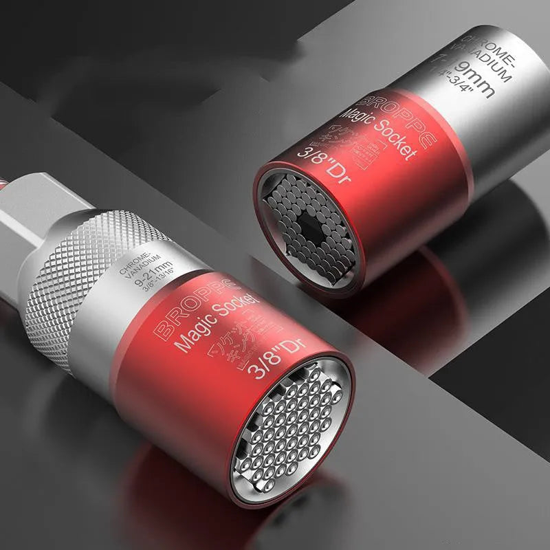 Red metric socket set with 7-19mm and 9-21mm universal sleeves and Type 0 wrench driver