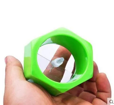 Yellow spiral vegetable cutter with ABS plastic construction showing 8cm diameter dimensions