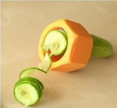 Yellow spiral vegetable cutter with ABS plastic construction showing 8cm diameter dimensions