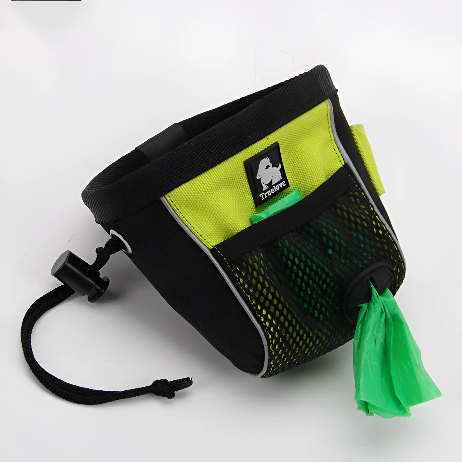 Green waterproof dog training waist bag with removable waste compartment on adjustable belt