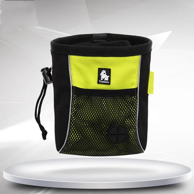 Green waterproof dog training waist bag with removable waste compartment on adjustable belt
