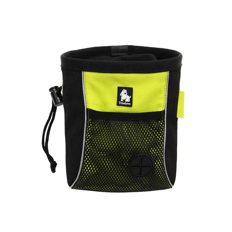 Green waterproof dog training waist bag with removable waste compartment on adjustable belt