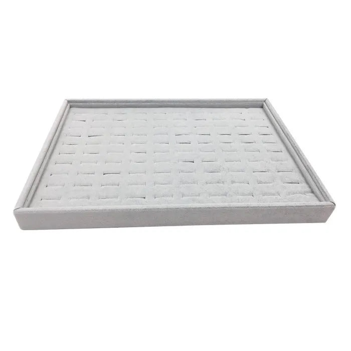 Wooden flannel ring display box with elastic band ring plate in grey for ring storage