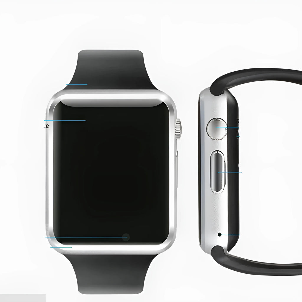 Cross-border A1 smart watch with 1.54-inch touch screen shown in multiple colour options including black, silver, white, gold, pink, red, green, and blue