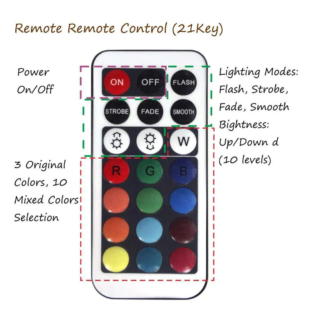 White waterproof LED light with remote control for pool and garden decoration.