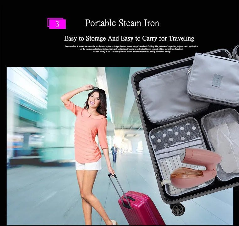 Pink Sokany handheld steam ironing brush with bristles and steam vent