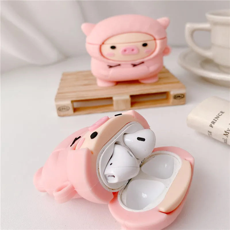 Sweater pink pig cartoon design silicone case with hook for AirPods 1 2 Pro wireless headphones