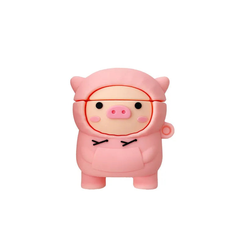 Sweater pink pig cartoon design silicone case with hook for AirPods 1 2 Pro wireless headphones