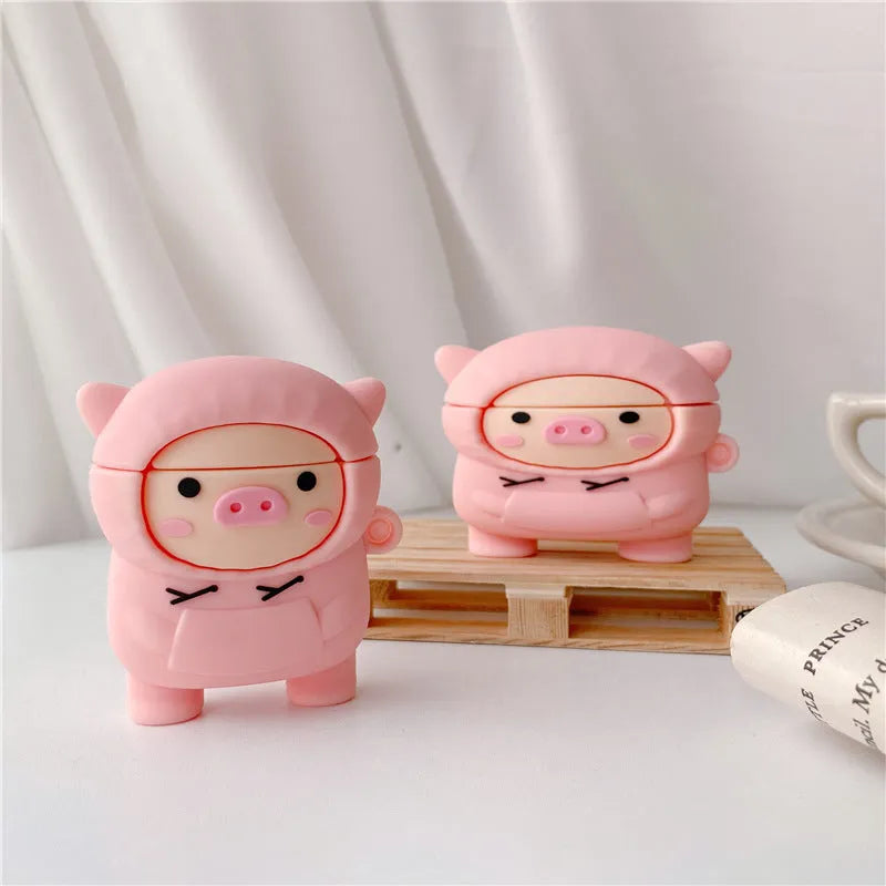 Sweater pink pig cartoon design silicone case with hook for AirPods 1 2 Pro wireless headphones