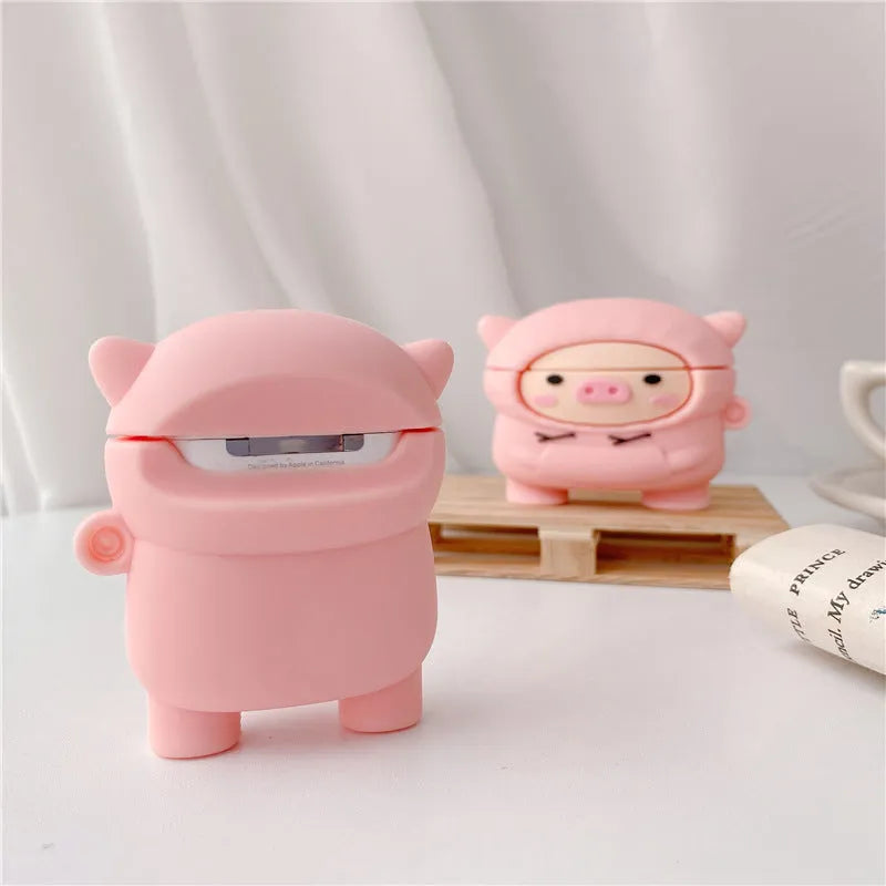 Sweater pink pig cartoon design silicone case with hook for AirPods 1 2 Pro wireless headphones