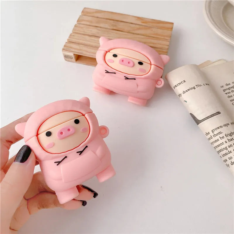 Sweater pink pig cartoon design silicone case with hook for AirPods 1 2 Pro wireless headphones