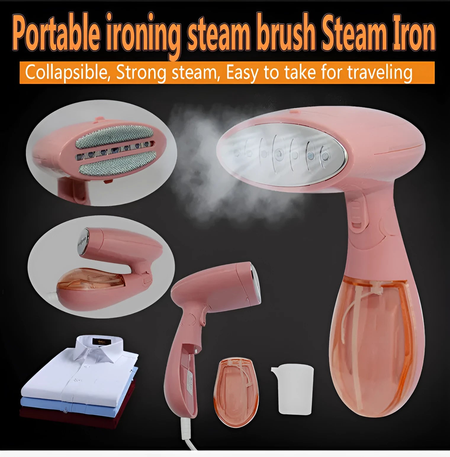Pink Sokany handheld steam ironing brush with bristles and steam vent