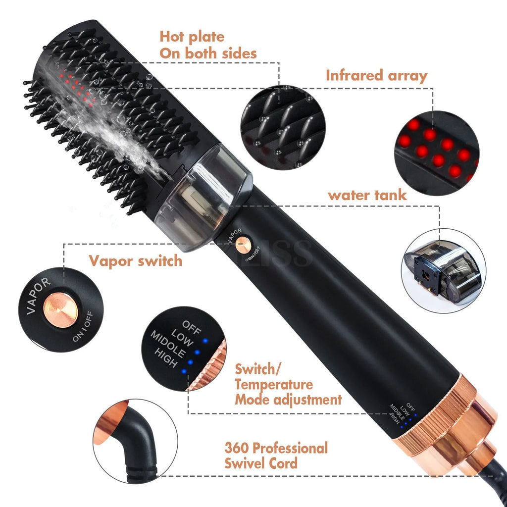Black or pink professional infrared hair styling comb with tourmaline ceramic heating element