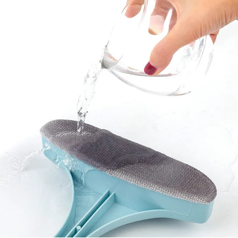 Blue window screen cleaning brush with a separate crevice brush tool for household window cleaning