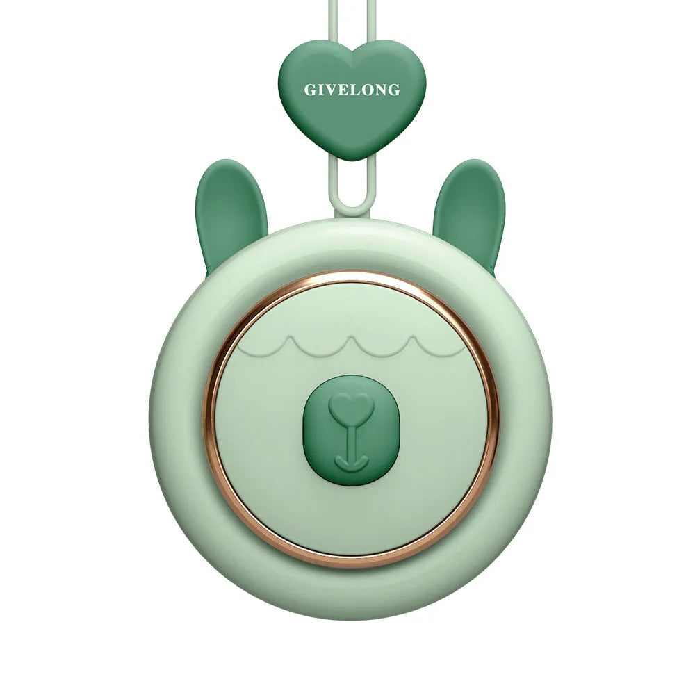 Mini bladeless neck band fan with hanging rope, USB charging, and animal design
