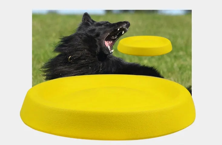 Bright yellow EVA dog throwing toy for interactive training and play activities