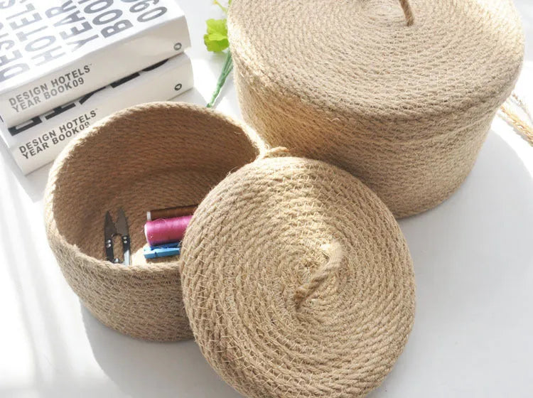 Japanese style linen storage basket with dustproof cover in three sizes for underwear organisation