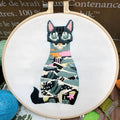 DIY embroidery kit with three-dimensional cat design on cotton fabric with embroidery frame