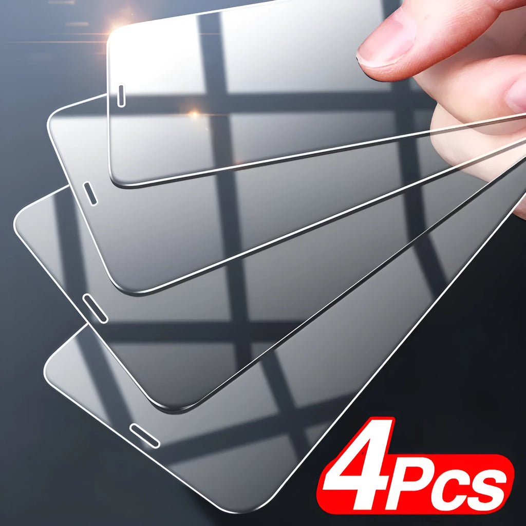 Four transparent tempered glass screen protectors for Apple iPhone with anti-blue light protection