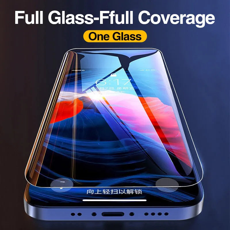 Four transparent tempered glass screen protectors for Apple iPhone with anti-blue light protection