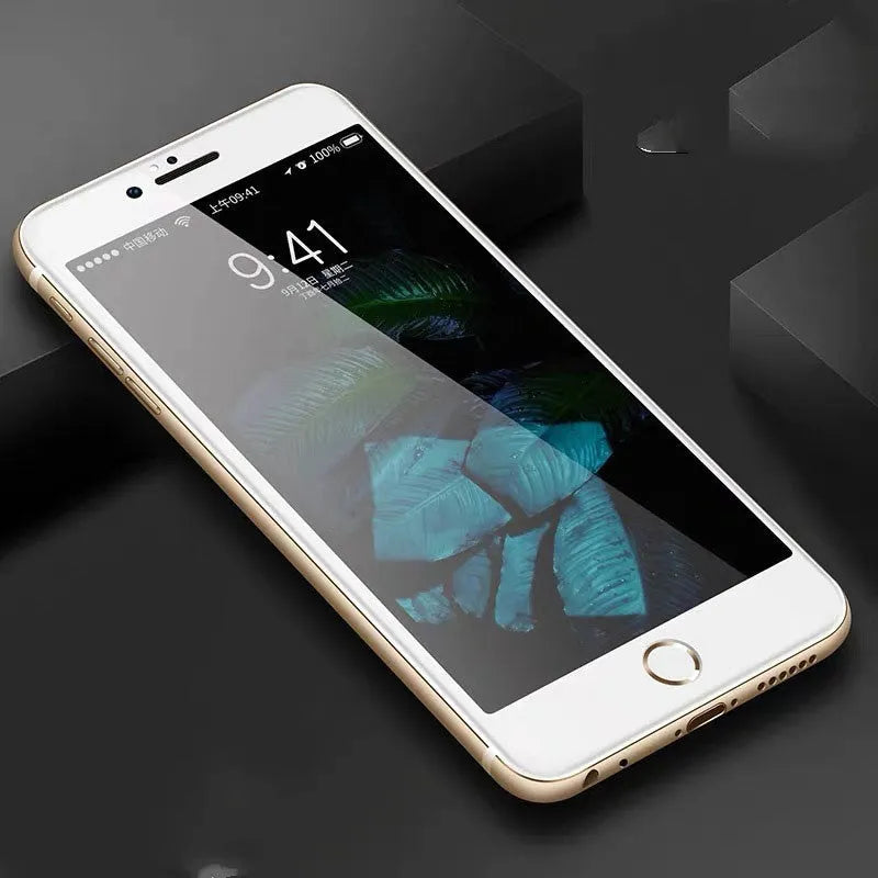 Three-pack of tempered glass screen protectors for iPhone 6, 7, 8 and Plus models in black and white.