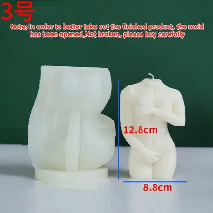 Silicone mould for making candles in the shape of a shy female body silhouette.