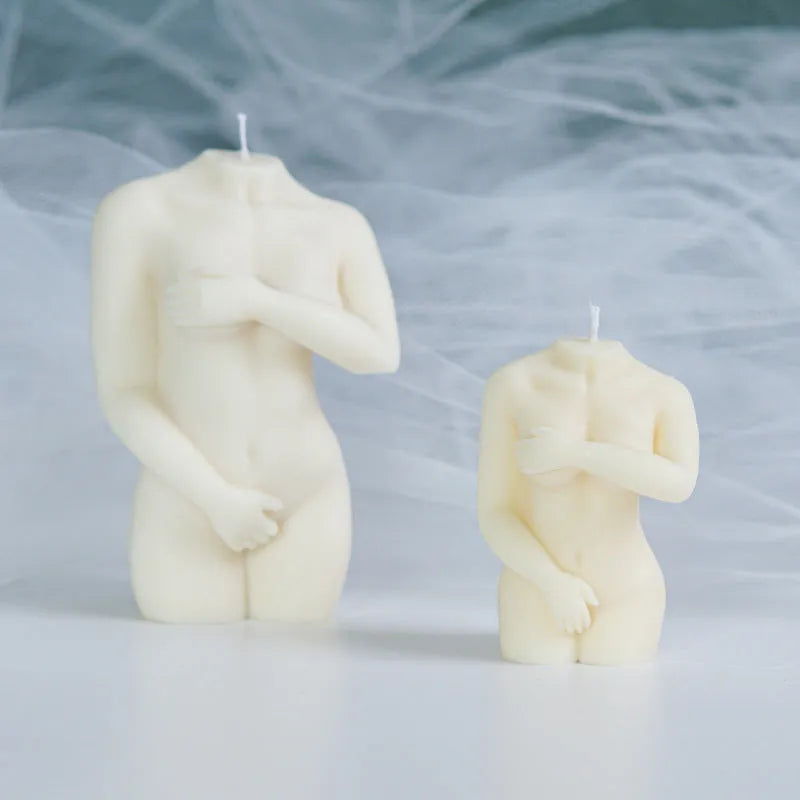 Silicone mould for making candles in the shape of a shy female body silhouette.