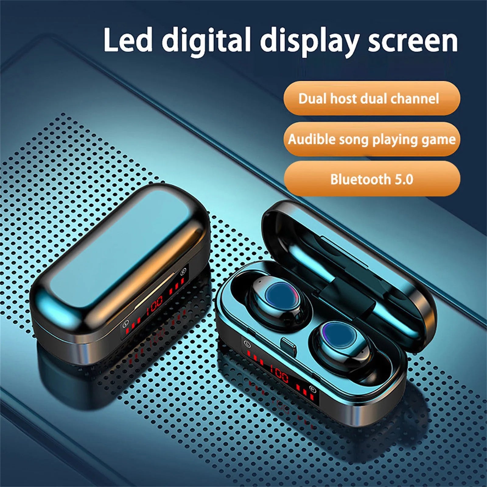 Wireless Bluetooth TWS headset with LED battery display and charging case