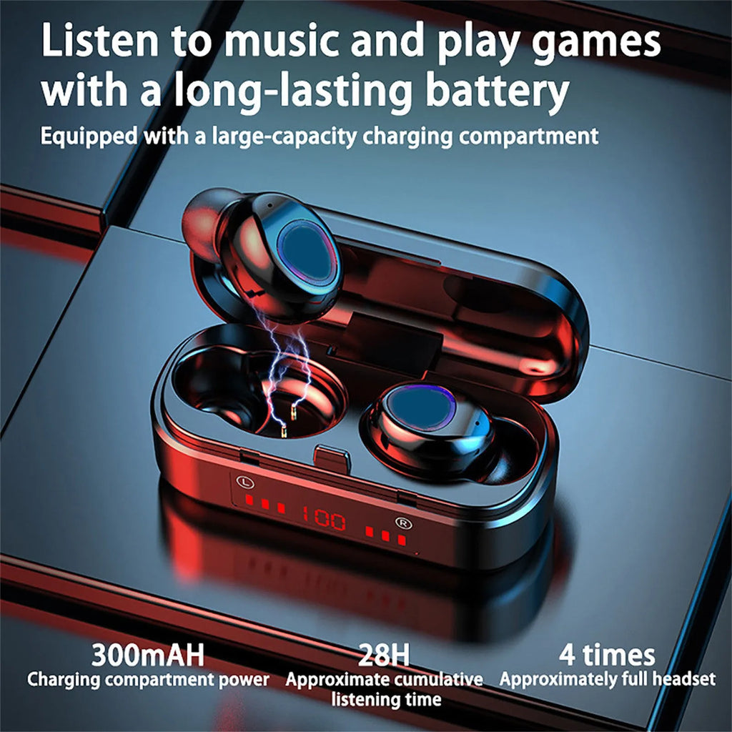 Wireless Bluetooth TWS headset with LED battery display and charging case