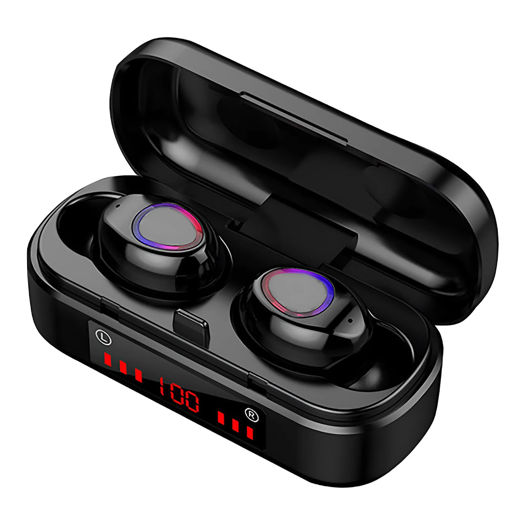 Wireless Bluetooth TWS headset with LED battery display and charging case