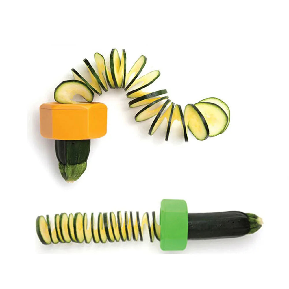 Yellow spiral vegetable cutter with ABS plastic construction showing 8cm diameter dimensions