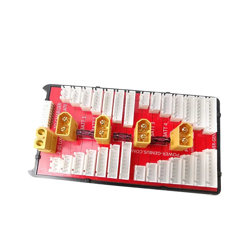 Parallel charging board with four sets of T plug and balance port connectors for RC batteries