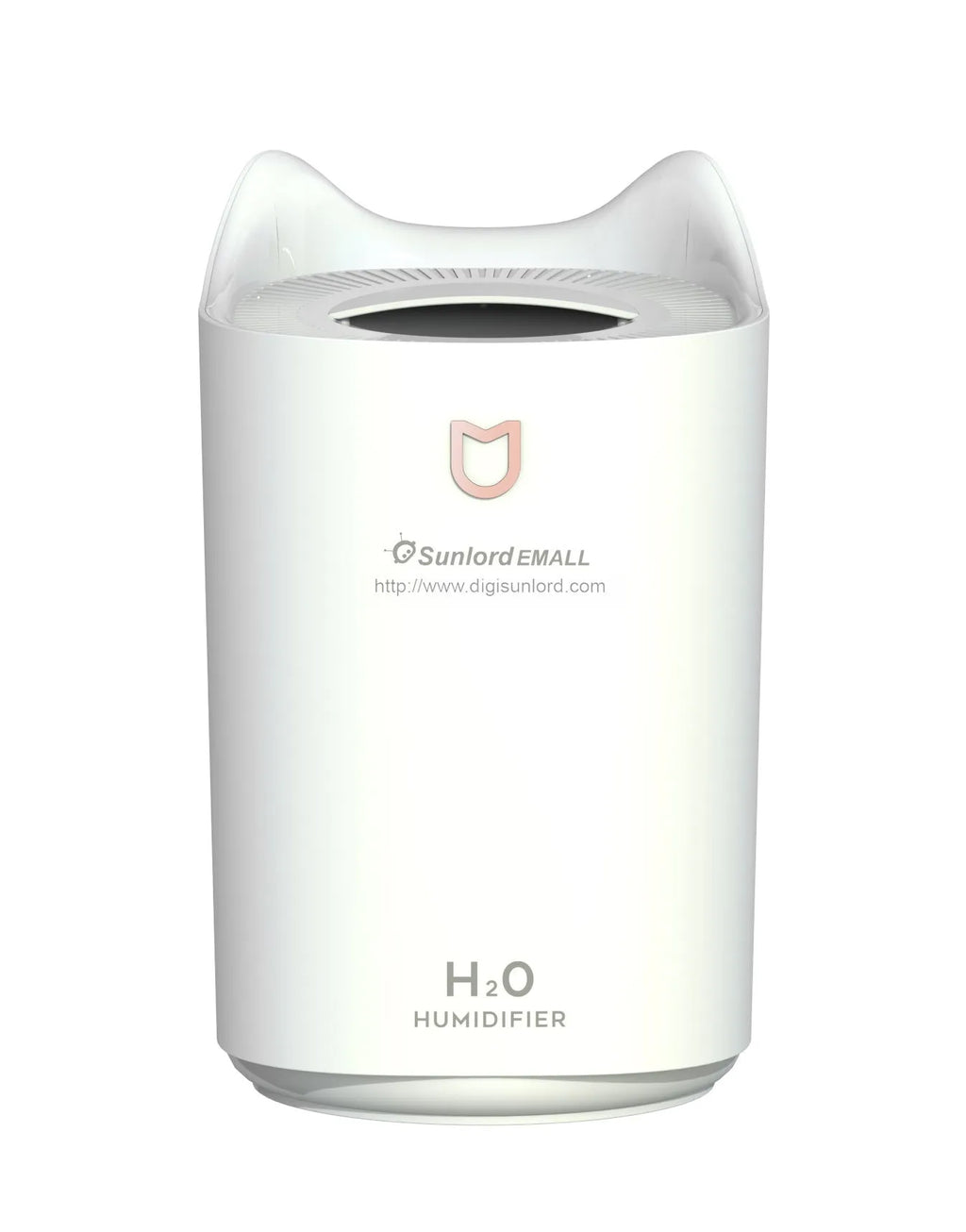 Coral Pink and Glacier White USB double spray humidifier with three mist outlets and large water tank.