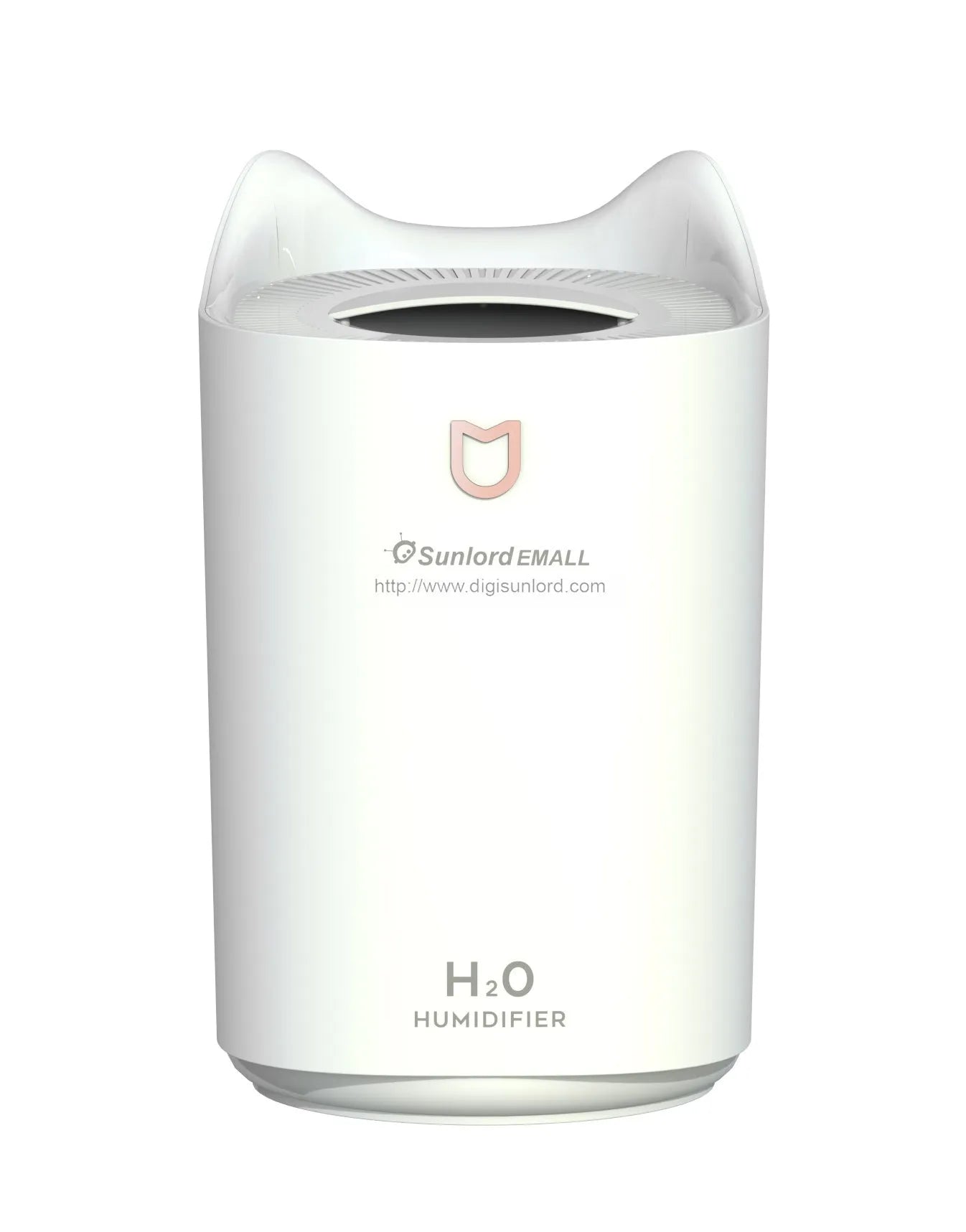 Coral Pink and Glacier White USB double spray humidifier with three mist outlets and large water tank.