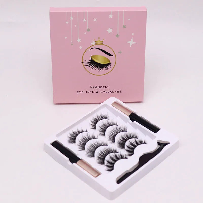 Magnetic eyelashes and eyeliner set with five pairs of false mink lashes