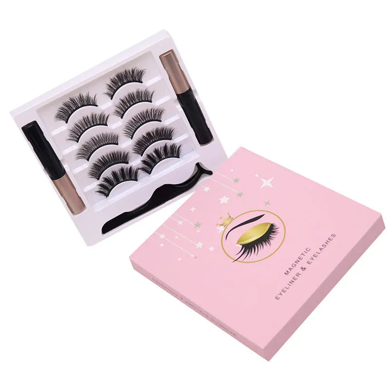 Magnetic eyelashes and eyeliner set with five pairs of false mink lashes